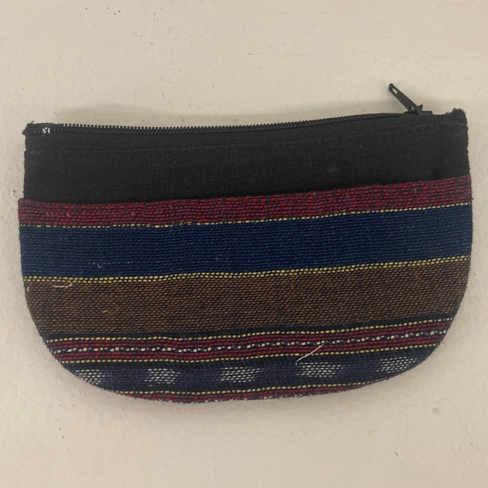 Woven 100% Cotton Bohemian Multi Color Striped Coin Pouch Thailand Eclectic Cool